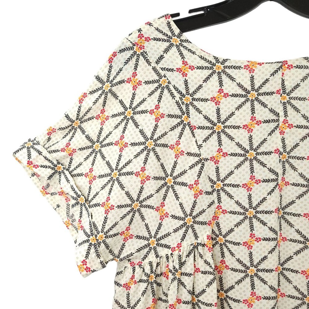 Free People Geometric Floral Tunic Trapeze Dress S High Low White Orange Boho - Picture 16 of 16